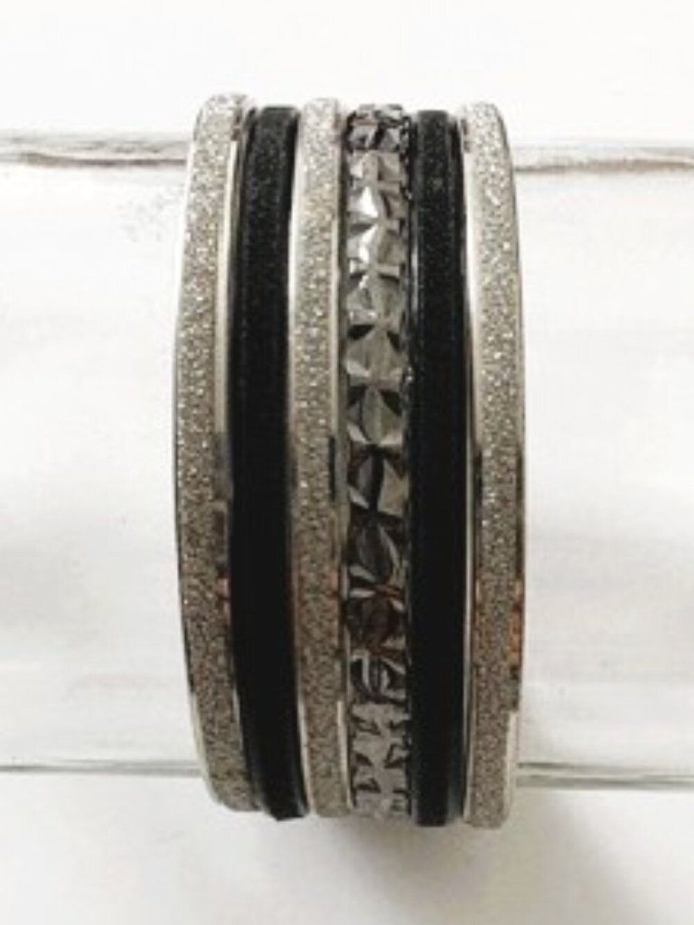 Bangle Bracelets - Set of (6) (Silver and Black)